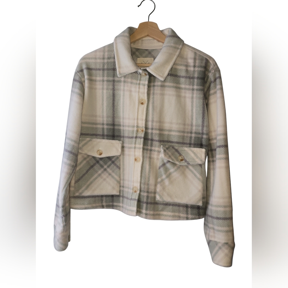 THREAD & SUPPLY Crop Fleece Plaid Shirt Jacket XS NWOT